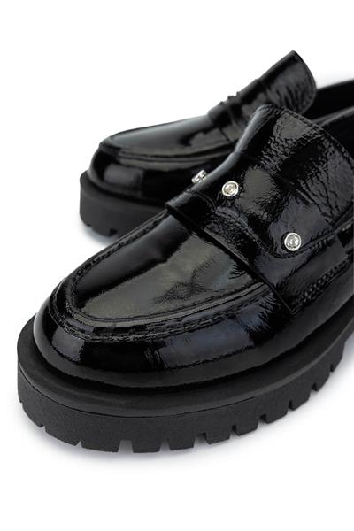 Tamer Tanca Kadın Hakiki Deri Siyah Açma Loafer Ayakkabı