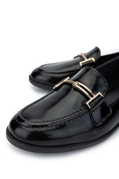 Tamer Tanca Kadın Hakiki Deri Siyah Açma Loafer Ayakkabı