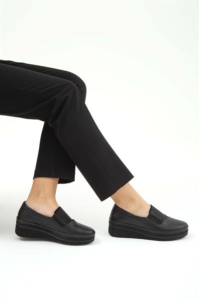 Tamer Tanca Kadın Hakiki Deri Siyah Analin Comfort Ayakkabı