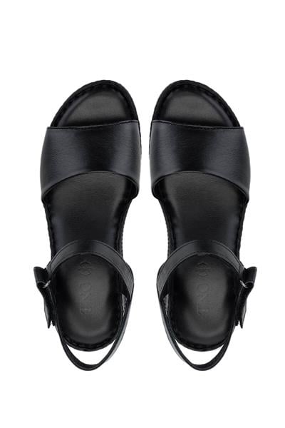 Tamer Tanca Kadın Hakiki Deri Siyah Deri Comfort Sandalet