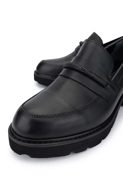 Tamer Tanca Kadın Hakiki Deri Siyah Deri Loafer Ayakkabı