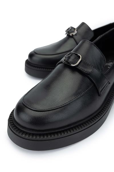 Tamer Tanca Kadın Hakiki Deri Siyah Deri Loafer Ayakkabı