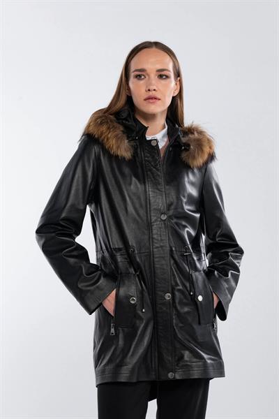 Tamer Tanca Kadın Hakiki Deri Siyah Deri Deri Mont