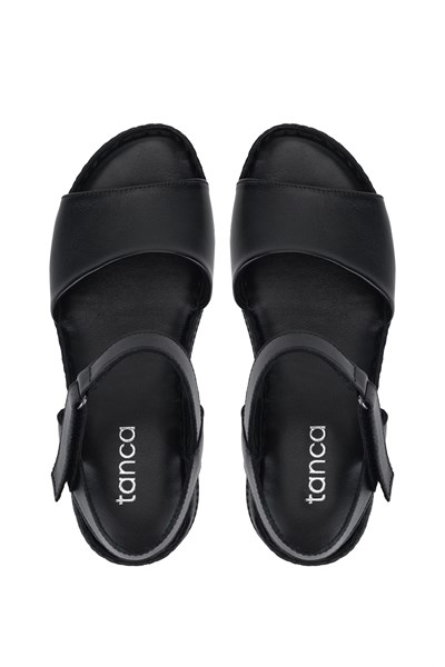 Tamer Tanca Kadın Hakiki Deri Siyah Deri Comfort Sandalet
