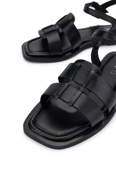 Tamer Tanca Kadın Hakiki Deri Siyah Düz Sandalet