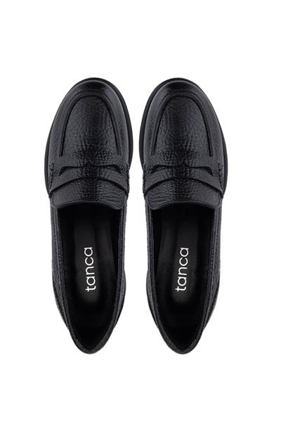 Tamer Tanca Kadın Hakiki Deri Siyah Jumbo Loafer Ayakkabı