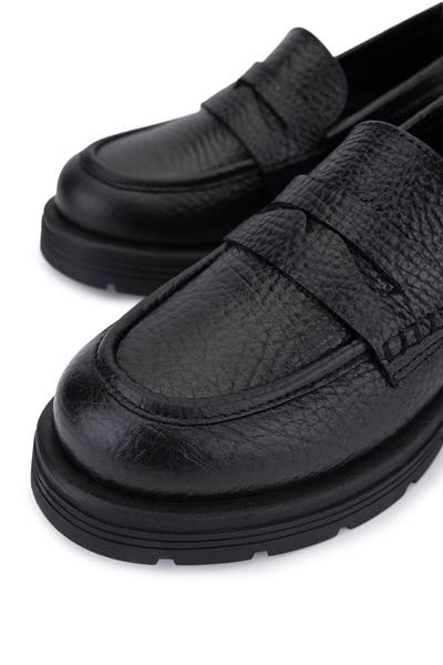 Tamer Tanca Kadın Hakiki Deri Siyah Jumbo Loafer Ayakkabı