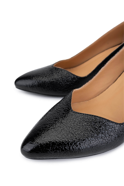 Tamer Tanca Kadın Hakiki Deri Siyah Kırışık Rugan Topuklu Ayakkabı