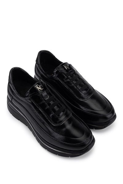Tamer Tanca Kadın Hakiki Deri Siyah Kırışık Rugan Sneakers & Spor Ayakkabı