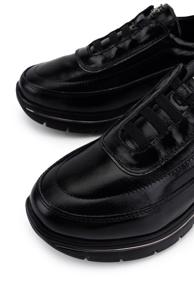Tamer Tanca Kadın Hakiki Deri Siyah Kırışık Rugan Sneakers & Spor Ayakkabı