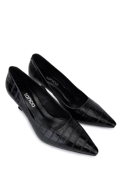 Tamer Tanca Kadın Hakiki Deri Siyah Kroko Topuklu Ayakkabı