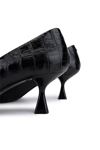 Tamer Tanca Kadın Hakiki Deri Siyah Kroko Topuklu Ayakkabı