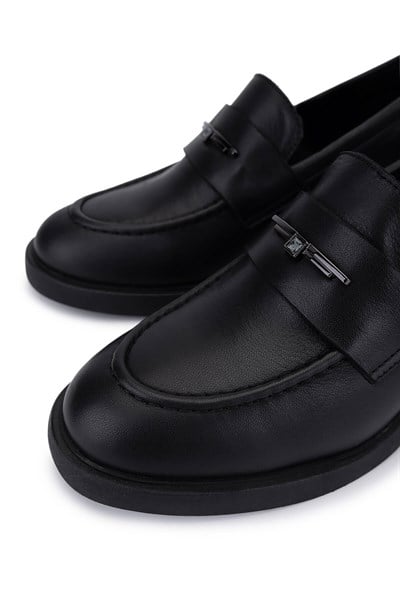 Tamer Tanca Kadın Hakiki Deri Siyah Loafer Ayakkabı