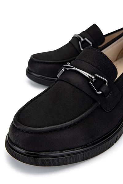 Tamer Tanca Kadın Hakiki Deri Siyah Nubuk Loafer Ayakkabı