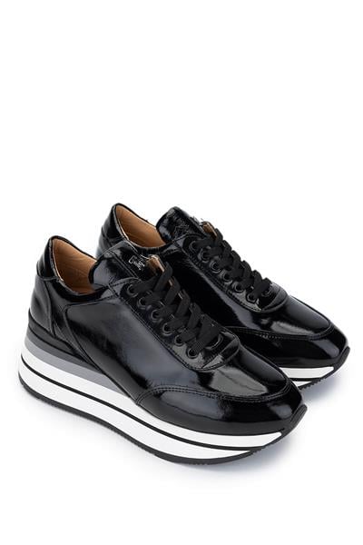 Tamer Tanca Kadın Hakiki Deri Siyah Rugan Sneakers & Spor Ayakkabı