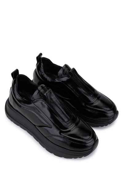 Tamer Tanca Kadın Hakiki Deri Siyah Rugan Sneakers & Spor Ayakkabı