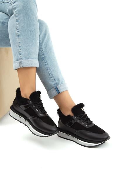 Tamer Tanca Kadın Hakiki Deri Siyah Sneakers & Spor Ayakkabı