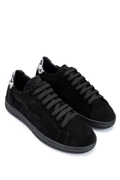 Tamer Tanca Kadın Hakiki Deri Siyah Süet/Siyah Beyaz Leopar Sneakers & Spor Ayakkabı