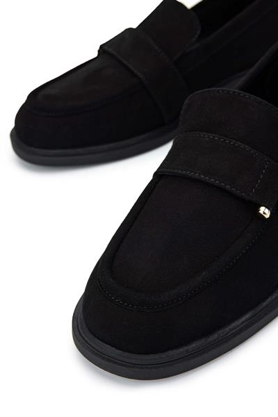 Tamer Tanca Kadın Hakiki Deri Siyah Süet Loafer Ayakkabı