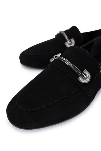 Tamer Tanca Kadın Hakiki Deri Siyah Süet Loafer Ayakkabı