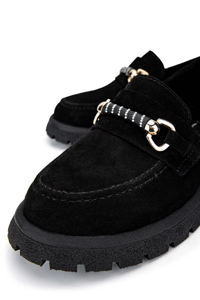 Tamer Tanca Kadın Hakiki Deri Siyah Süet Loafer Ayakkabı