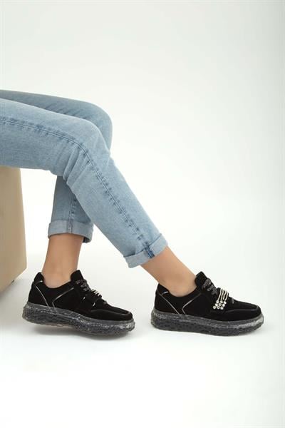 Tamer Tanca Kadın Hakiki Deri Siyah Süet Sneakers & Spor Ayakkabı