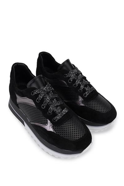 Tamer Tanca Kadın Hakiki Deri Siyah Süet Sneakers & Spor Ayakkabı
