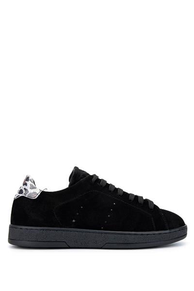 Tamer Tanca Kadın Hakiki Deri Siyah Süet/Siyah Beyaz Leopar Sneakers & Spor Ayakkabı