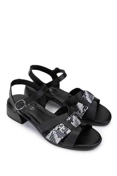 Tamer Tanca Kadın Hakiki Deri Siyah Topuklu Sandalet