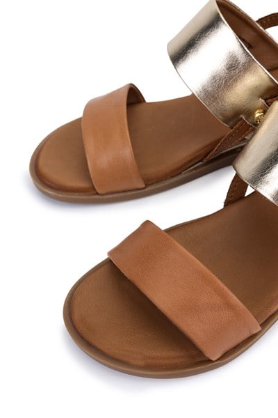Tamer Tanca Kadın Hakiki Deri Taba Düz Sandalet