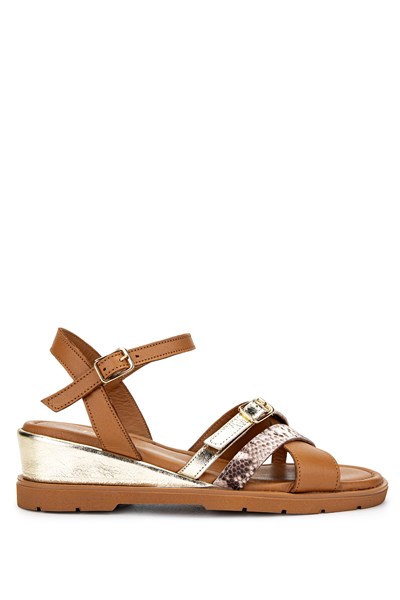 Tamer Tanca Kadın Hakiki Deri Taba Topuklu Sandalet