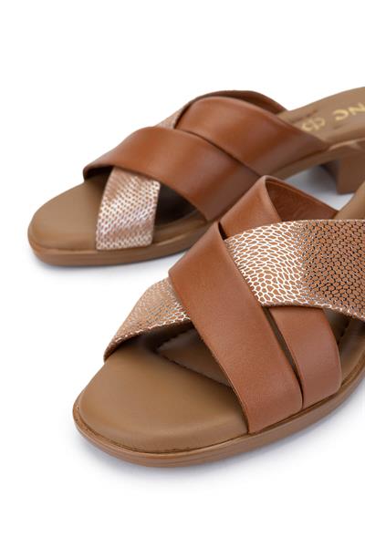 Tamer Tanca Kadın Hakiki Deri Taba Topuklu Terlik