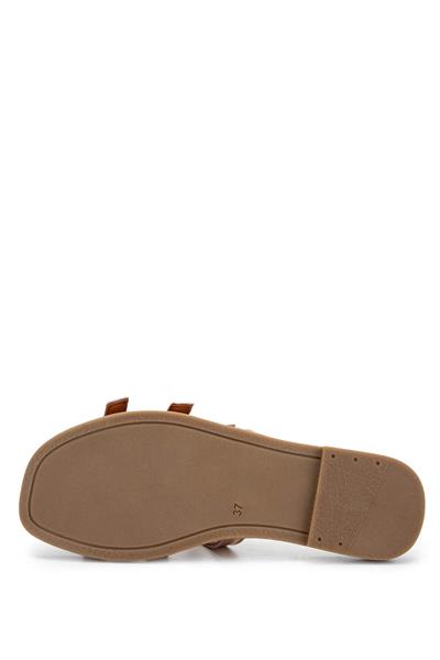 Tamer Tanca Kadın Hakiki Deri Taba/Altın Düz Terlik