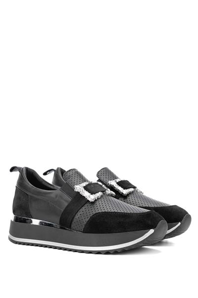 Tamer Tanca Kadın Hakiki Siyah Deri Sneakers & Spor Ayakkabı