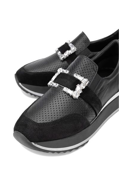 Tamer Tanca Kadın Hakiki Siyah Deri Sneakers & Spor Ayakkabı