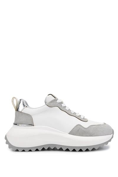Tamer Tanca Kadın Suni Deri Beyaz/Gri/Lame Sneakers & Spor Ayakkabı
