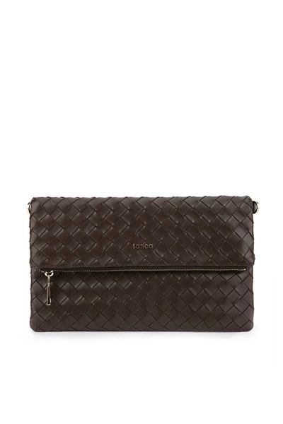 Tamer Tanca Kadın Suni Deri Kahverengi Clutch Çanta