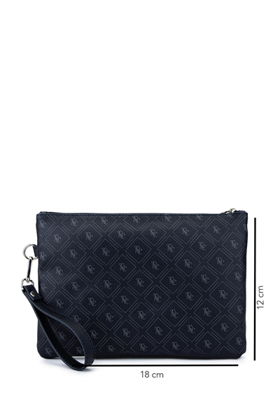 Tamer Tanca Kadın Suni Deri Lacivert Desen Clutch Çanta