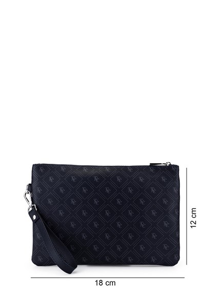 Tamer Tanca Kadın Suni Deri Lacivert Desen Clutch Çanta