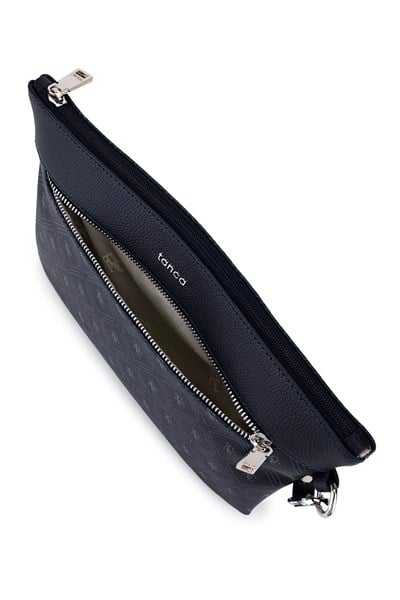 Tamer Tanca Kadın Suni Deri Lacivert Desen Clutch Çanta