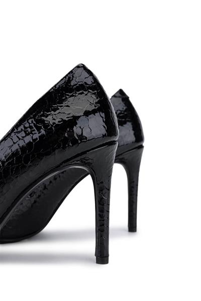 Tamer Tanca Kadın Suni Deri Siyah Kroko Topuklu Ayakkabı