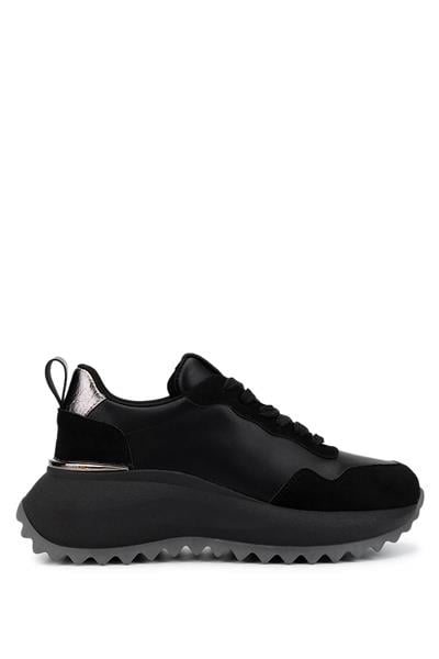 Tamer Tanca Kadın Suni Deri Siyah Süet/Antrasit Sneakers & Spor Ayakkabı