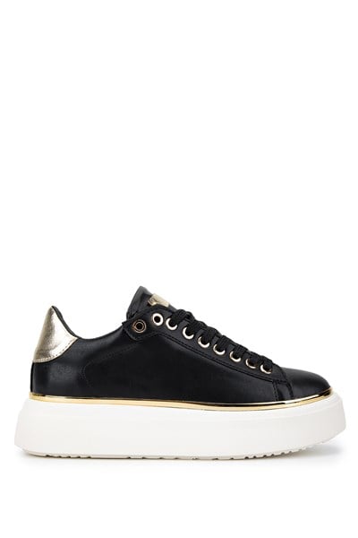 Tamer Tanca Kadın Suni Deri Siyah/Gold Sneakers & Spor Ayakkabı