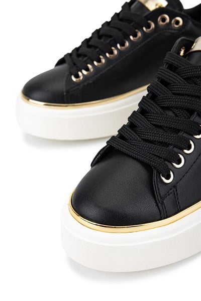 Tamer Tanca Kadın Suni Deri Siyah/Gold Sneakers & Spor Ayakkabı