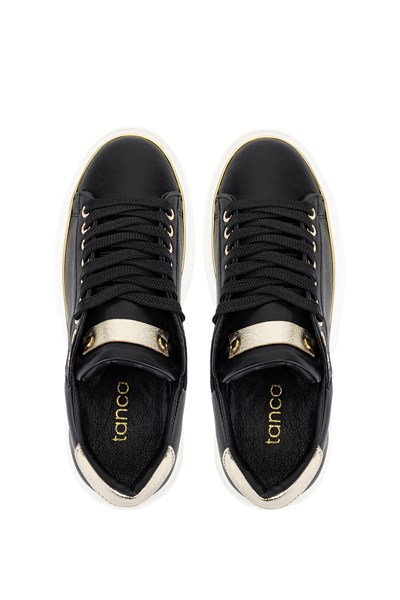 Tamer Tanca Kadın Suni Deri Siyah/Gold Sneakers & Spor Ayakkabı