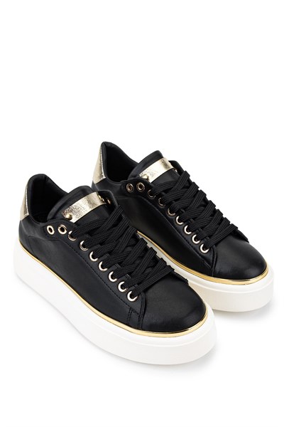 Tamer Tanca Kadın Suni Deri Siyah/Gold Sneakers & Spor Ayakkabı