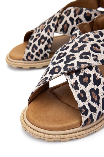 Tamer Tanca Kadın Vegan Bej Leopar Düz Sandalet