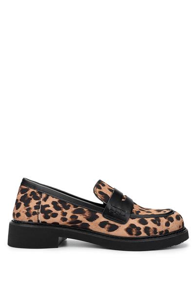 Tamer Tanca Kadın Vegan Leopar/Siyah Loafer Ayakkabı