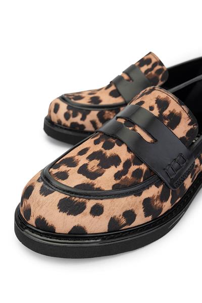 Tamer Tanca Kadın Vegan Leopar/Siyah Loafer Ayakkabı