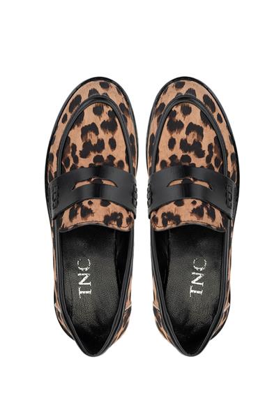 Tamer Tanca Kadın Vegan Leopar/Siyah Loafer Ayakkabı